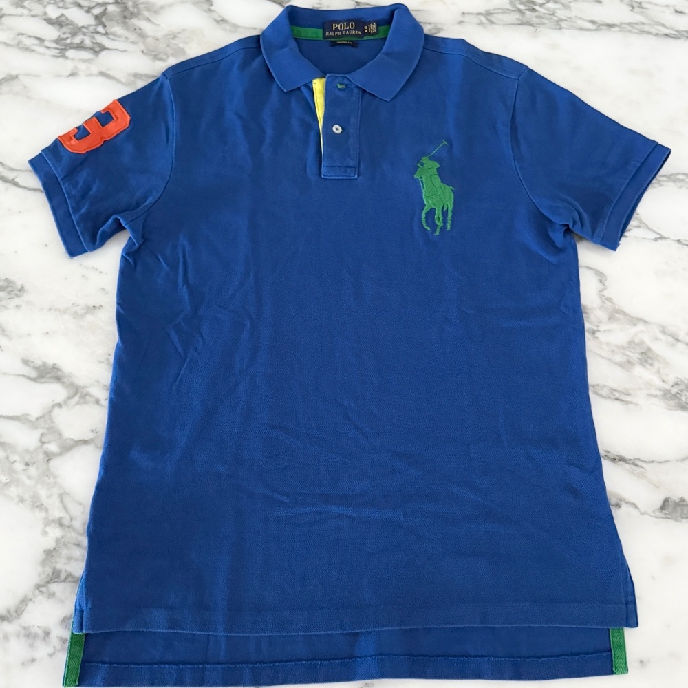 POLO Ralph Lauren Polo Shirt‎ Mens Blue Short Sleeve Pony logo, Cotton, size Med